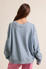 Striped Drop Shoulder Sweatshirt Ivory + Dusty Blue