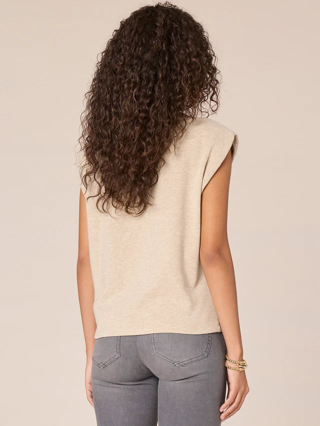 Cap Sleeve Crystal Cut Out Knit Top Heather Oatmeal