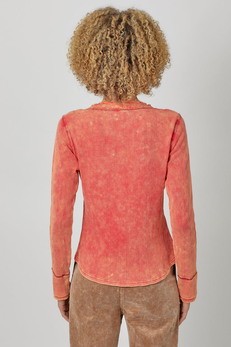 Washed Thermal Henley Top Tomato