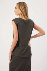 Kalina Ribbed Vneck Tank Charcoal