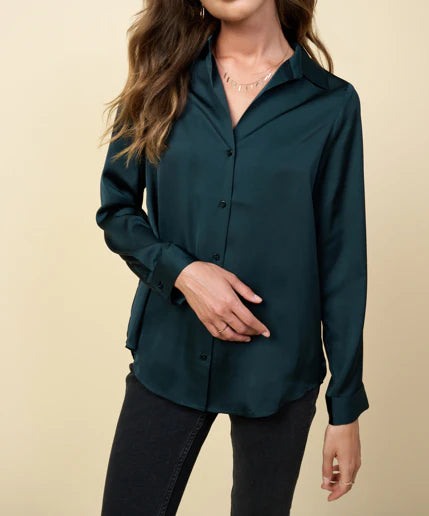 Button Down Satin Blouse Astro Green