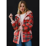 Sherpa Details Plaid Jacket Red, Tan + Pink