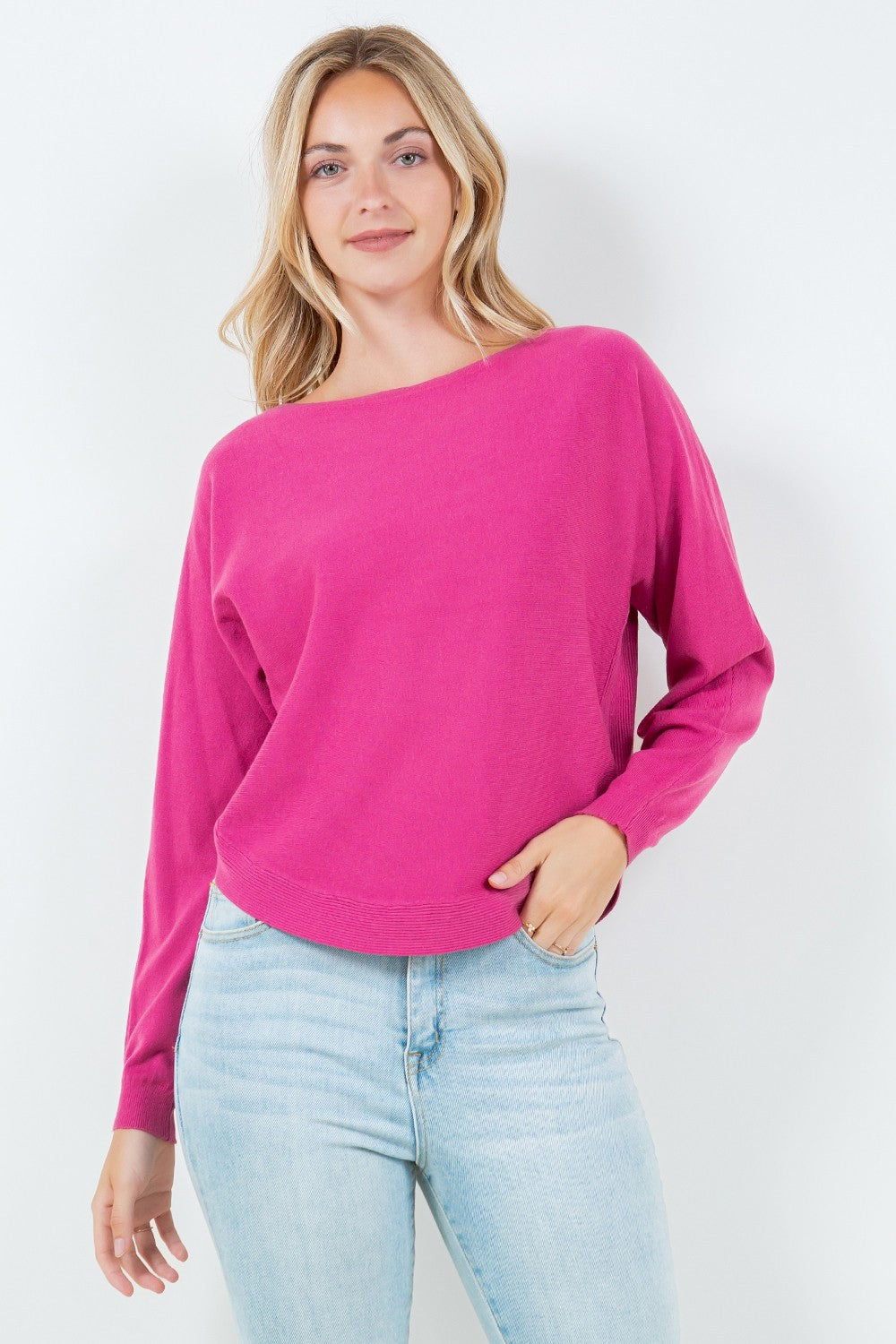 Rounded Hem Pullover Sweater Heather Hibiscus