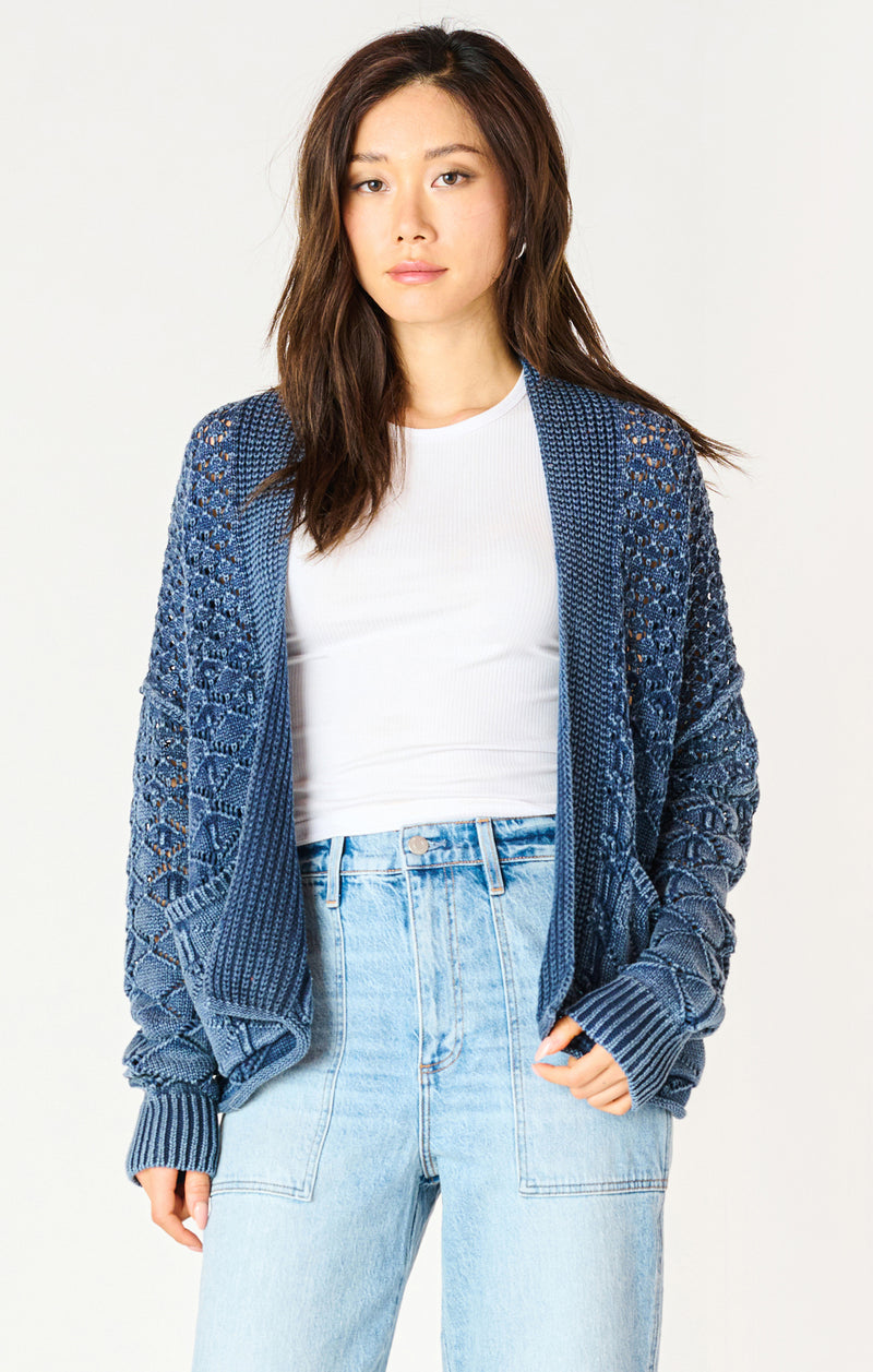 Relaxed Fit Mix Knit Cardigan Washed Indigo