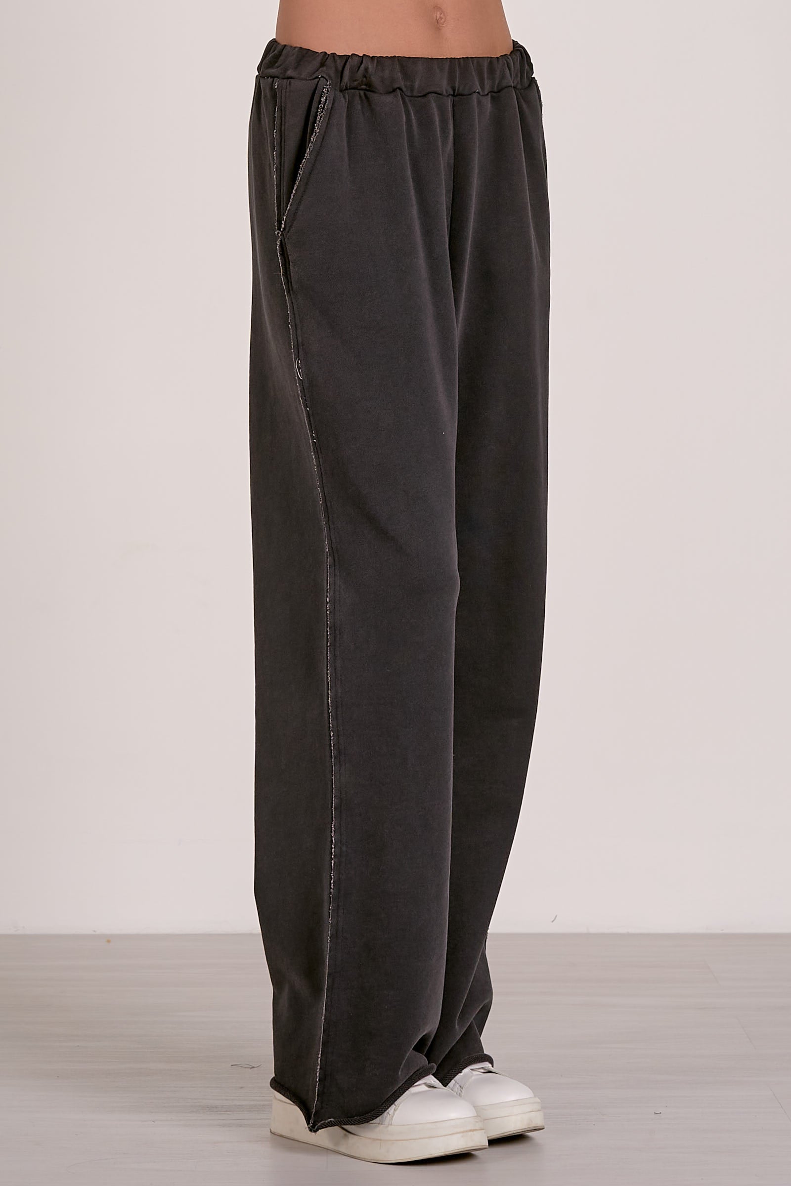 Wide Leg Elastic Waist Pants Black