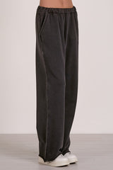 Wide Leg Elastic Waist Pants Black