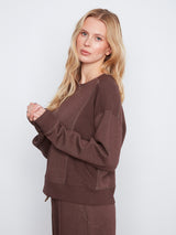 Soft Scuba Panel Crew Neck Long Sleeve Top Heather Espresso