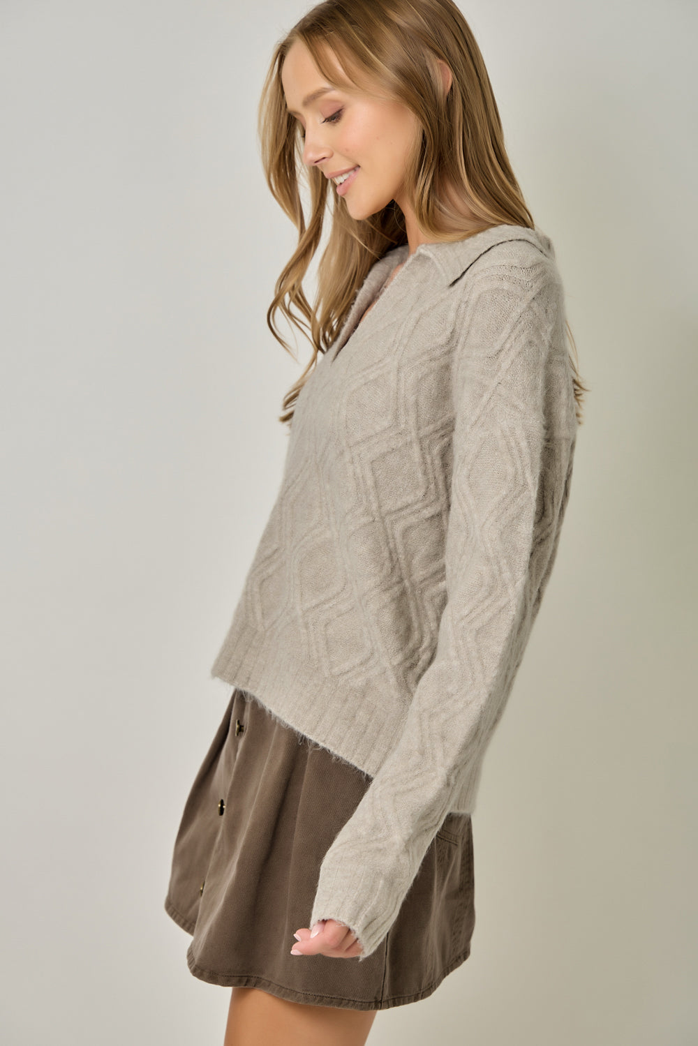 Mohair Cable Texture Collared Sweater