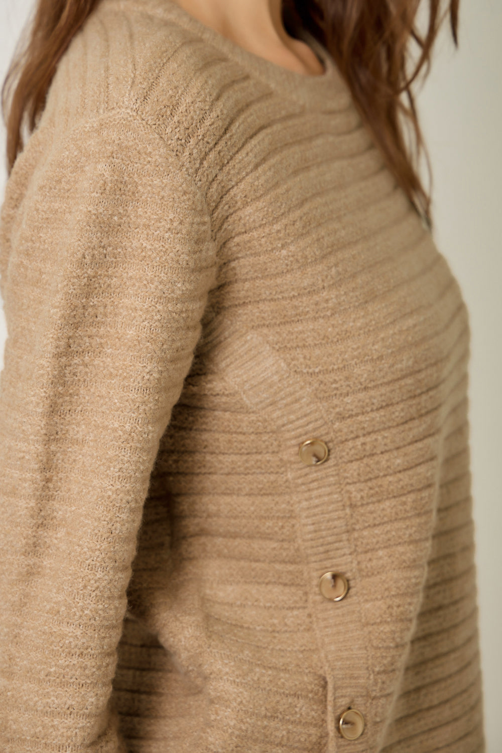 Button Detailed Texture Sweater