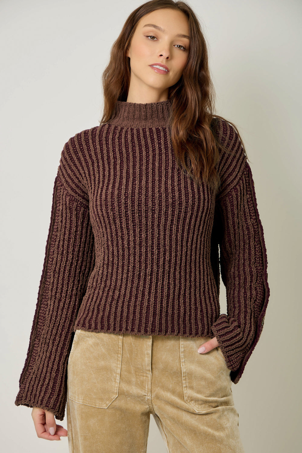 Two Tone Velvety Button Detail Sweater
