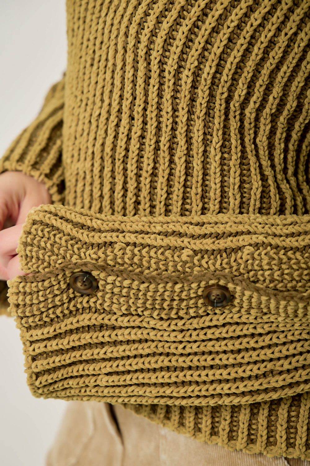 Two Tone Velvety Button Detail Sweater