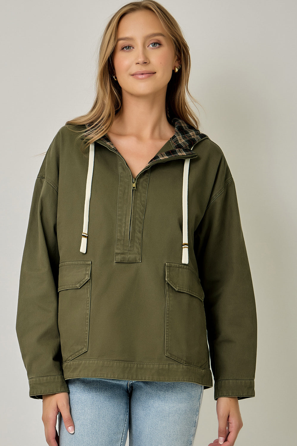 Washed Twill Half Zip Hoodie Barn Jacket