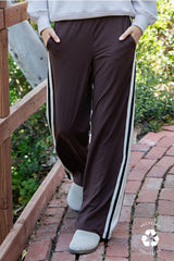 Butter Soft Side Striped Straight Track Pants Espresso