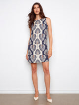 Printed Side Button Detail Sleeveless Shift Dress Tahiti