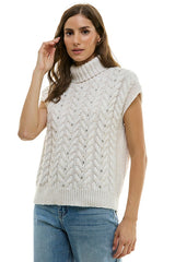 Pearl Crystal Turtleneck Sweater Tank Ivory