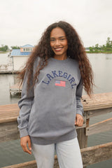 Lakegirl Embroidered All American Applique Crew Sweatshirt Indigo