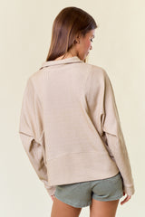 Stripe Textured Half Zip Up Sweatshirt Sand