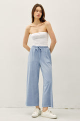 Elastic Waist Cotton Wide Leg Pants Denim