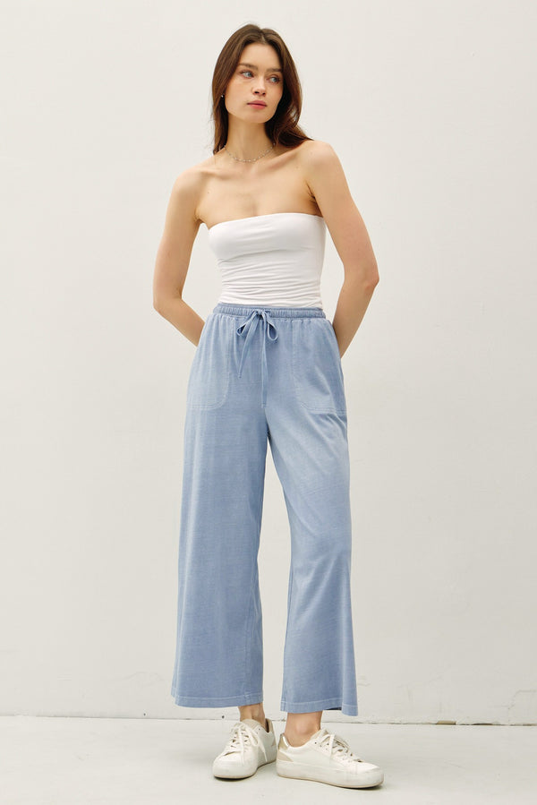 Elastic Waist Cotton Wide Leg Pants Denim