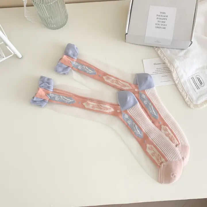 Summer Floral Sheer Socks Stripe