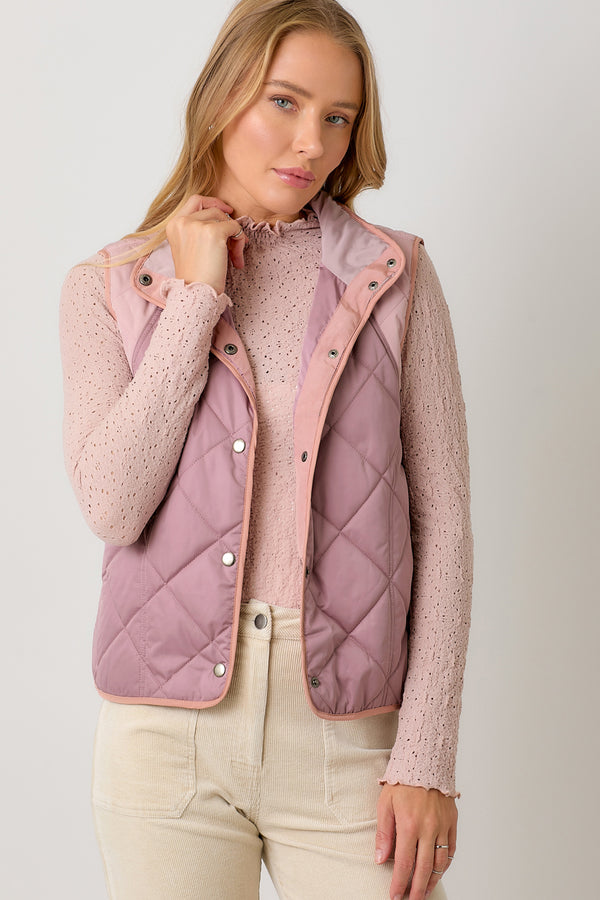 Colorblock Quilted Vest Mauve Mix