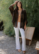 Statement Sleeve Shrug Kimono With Vintage Patches Amber