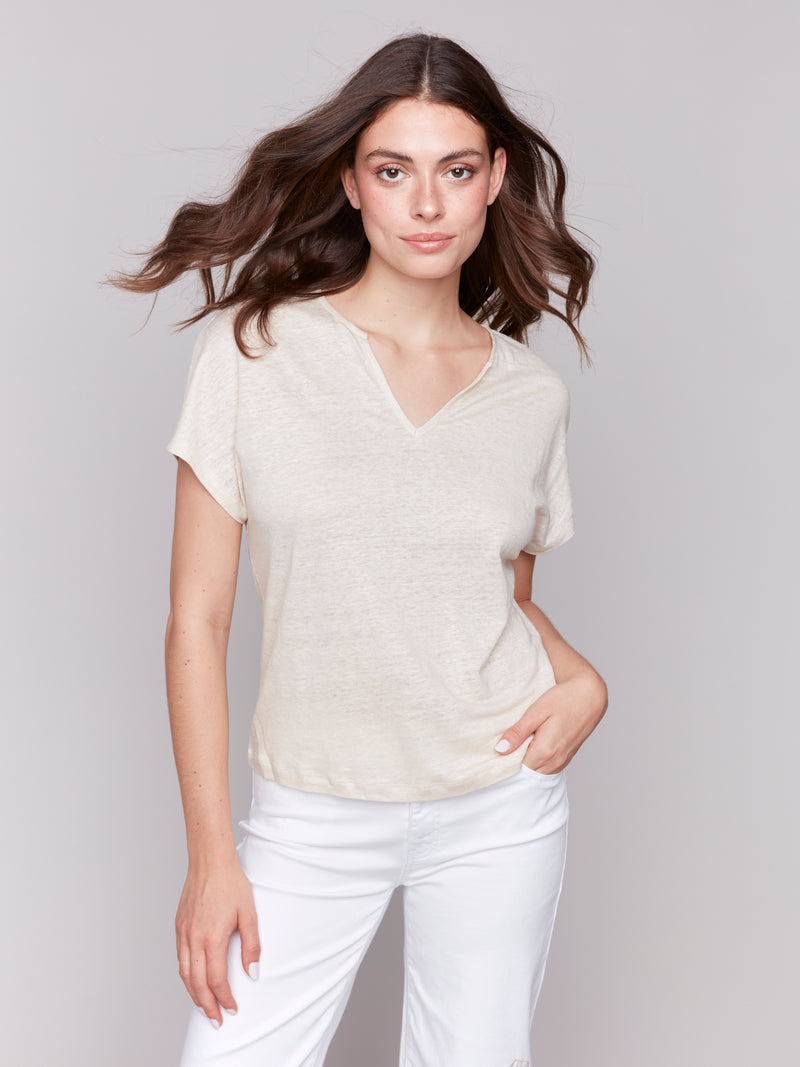 Foil Brushed Short Sleeve Dolman Tee Champagne