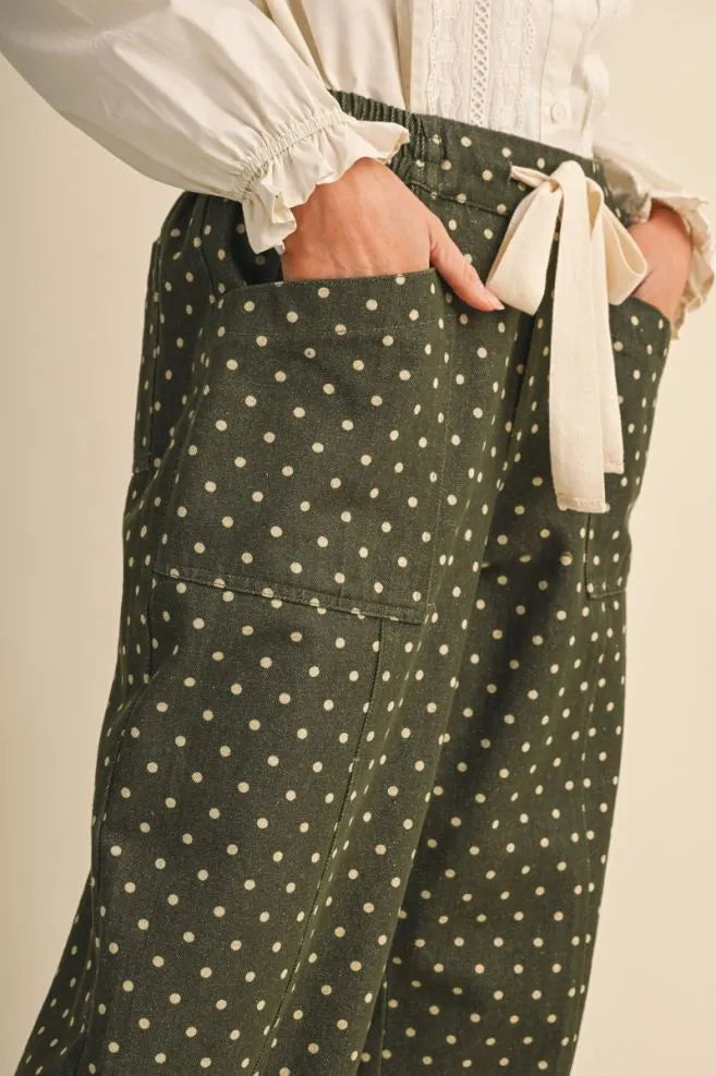 Polka Dot Wide Leg Crop Pants Moss Green