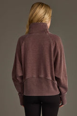 Cropped Funnel Neck 1/4 Zip Sweatshirt Brown