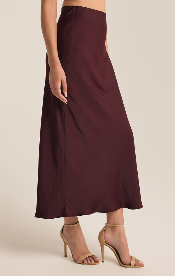 Europa Silky Sheen Midi Skirt Berry Wine