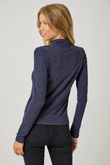 Knit Mock Neck Long Sleeve Top Midnight Blue