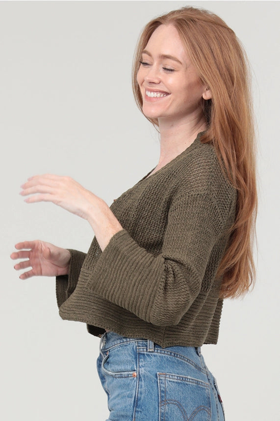 Light Weight Open Knit Sweater Cardigan Green