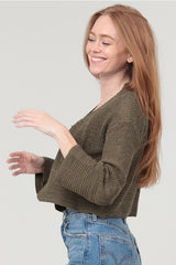 Light Weight Open Knit Sweater Cardigan Green