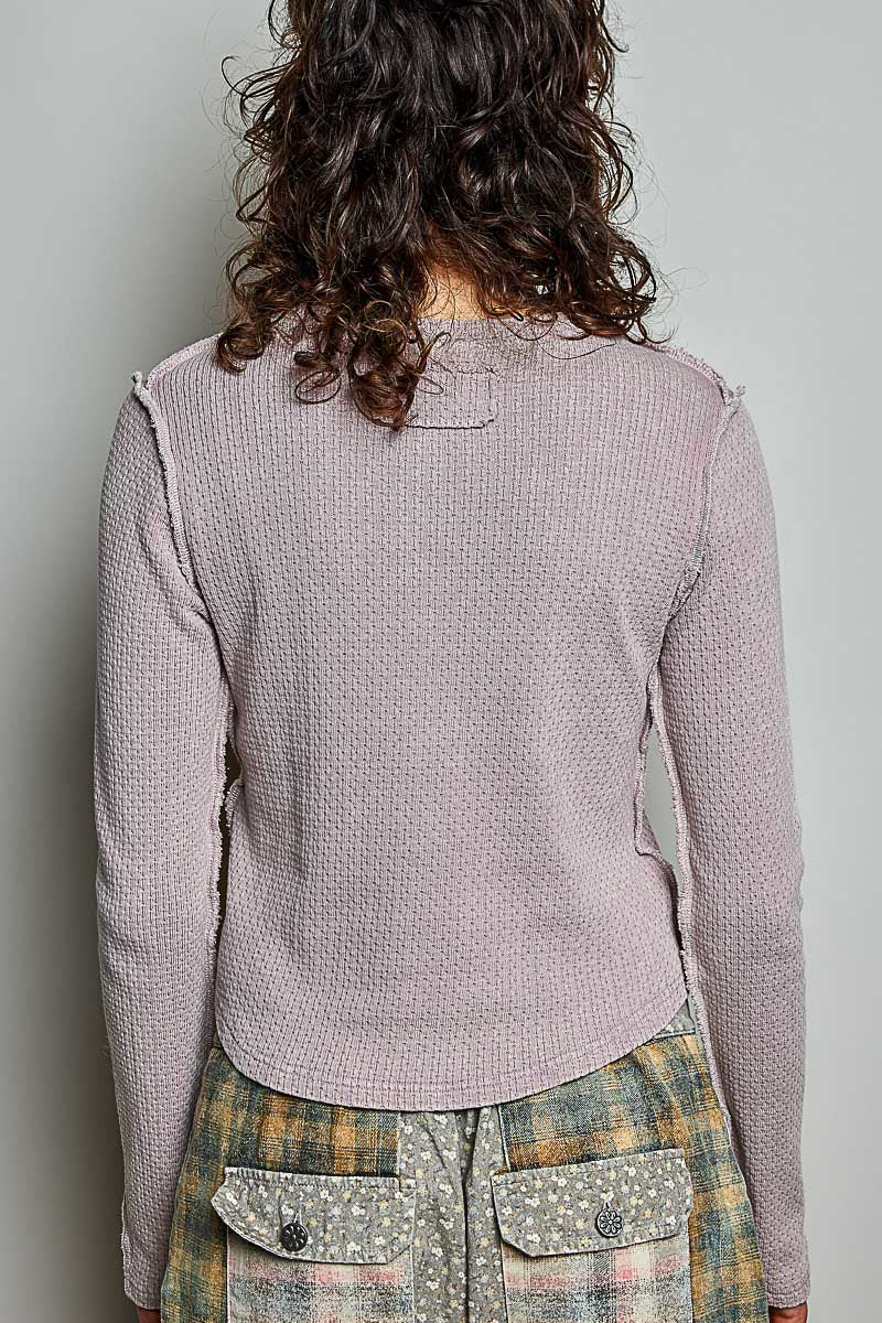 Exposed Seam Vintage Wash Henley Cocoa Mauve