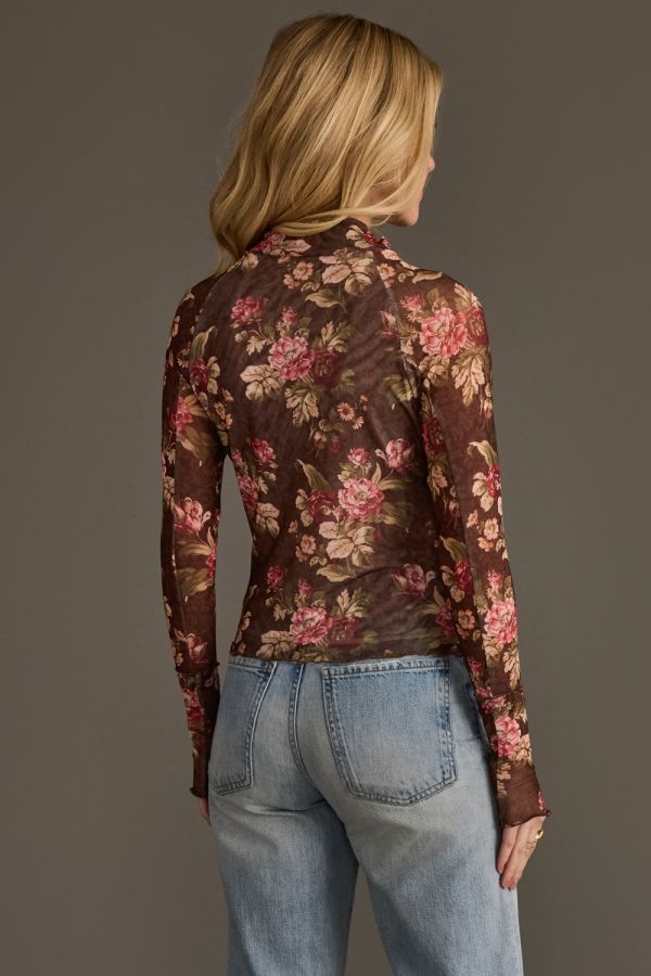 Paige Mesh Long Sleeve Top Brown Floral