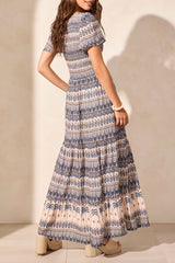 Printed Smock Top Tiered Maxi Dress Scuba Blue