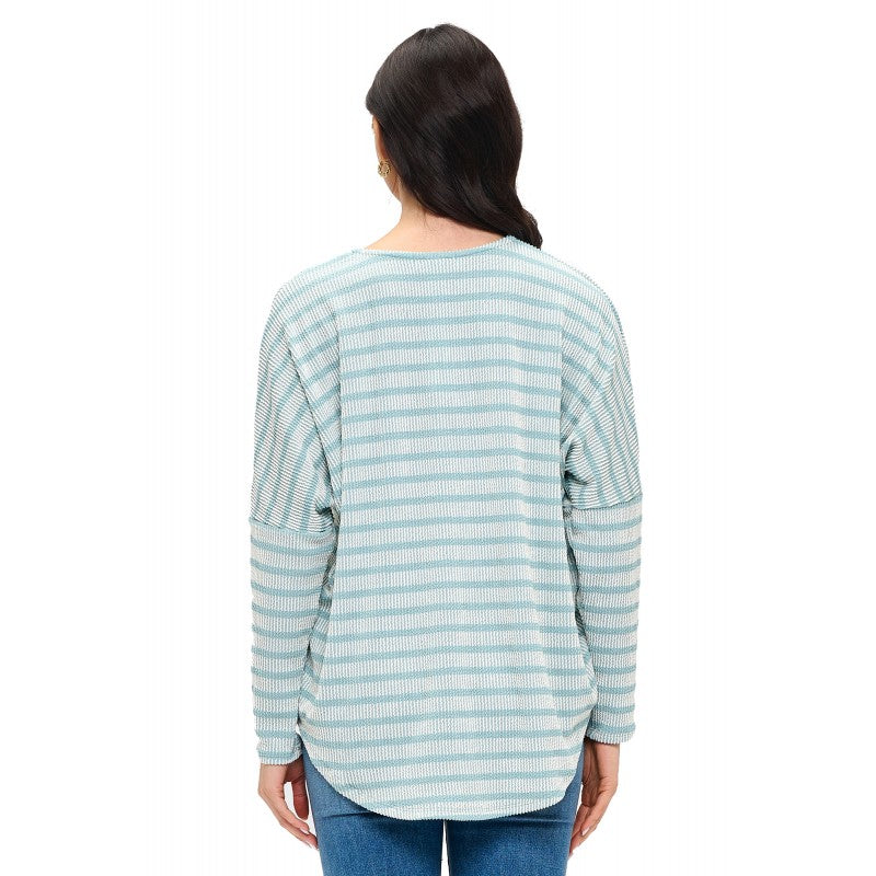 Dolman Zipper Top Mint Textured Stripe