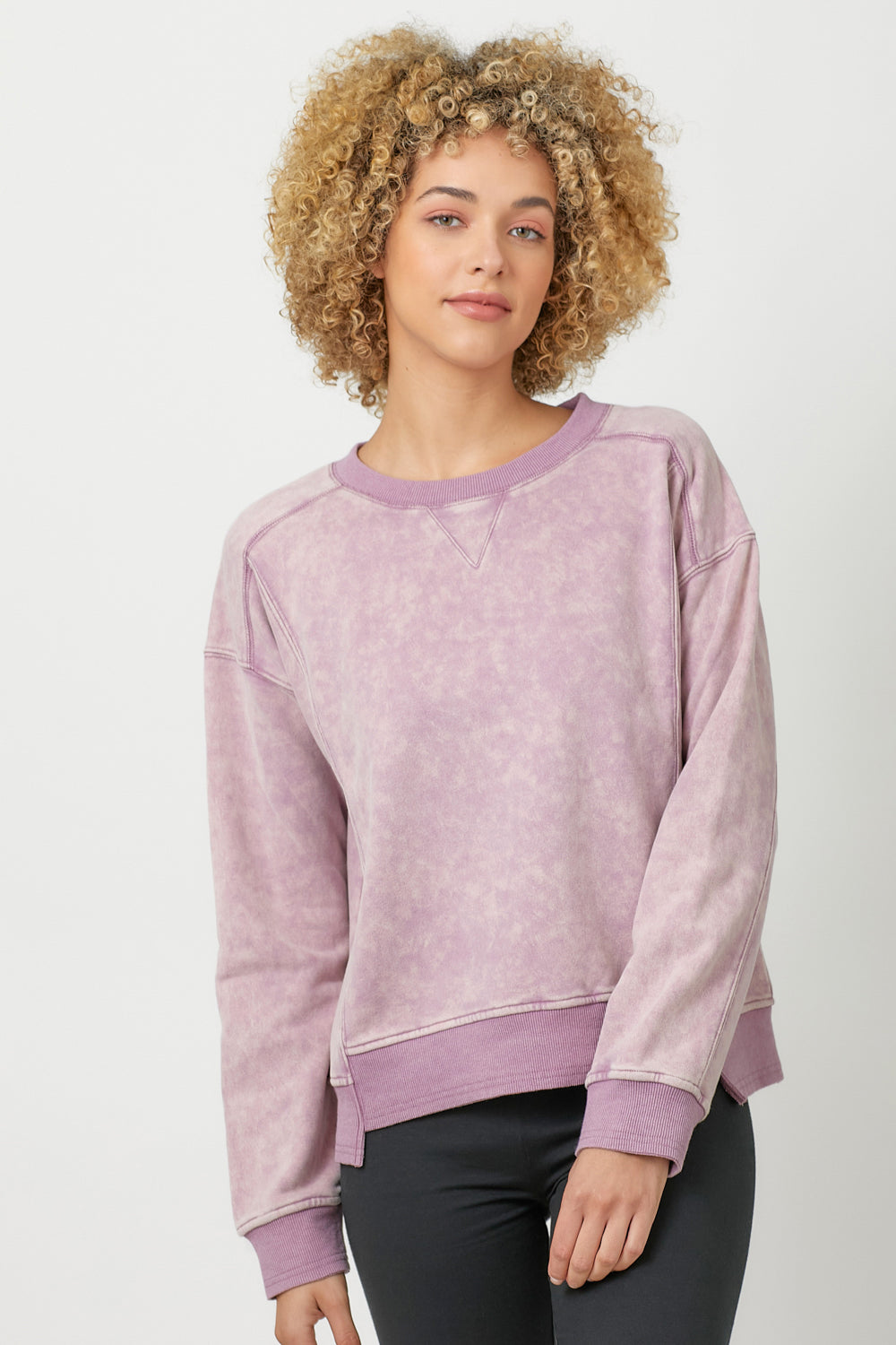 Fleece Terry Crew Neck Washed Sweatshirt Washed Lavender