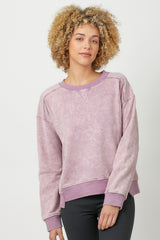 Fleece Terry Crew Neck Washed Sweatshirt Washed Lavender