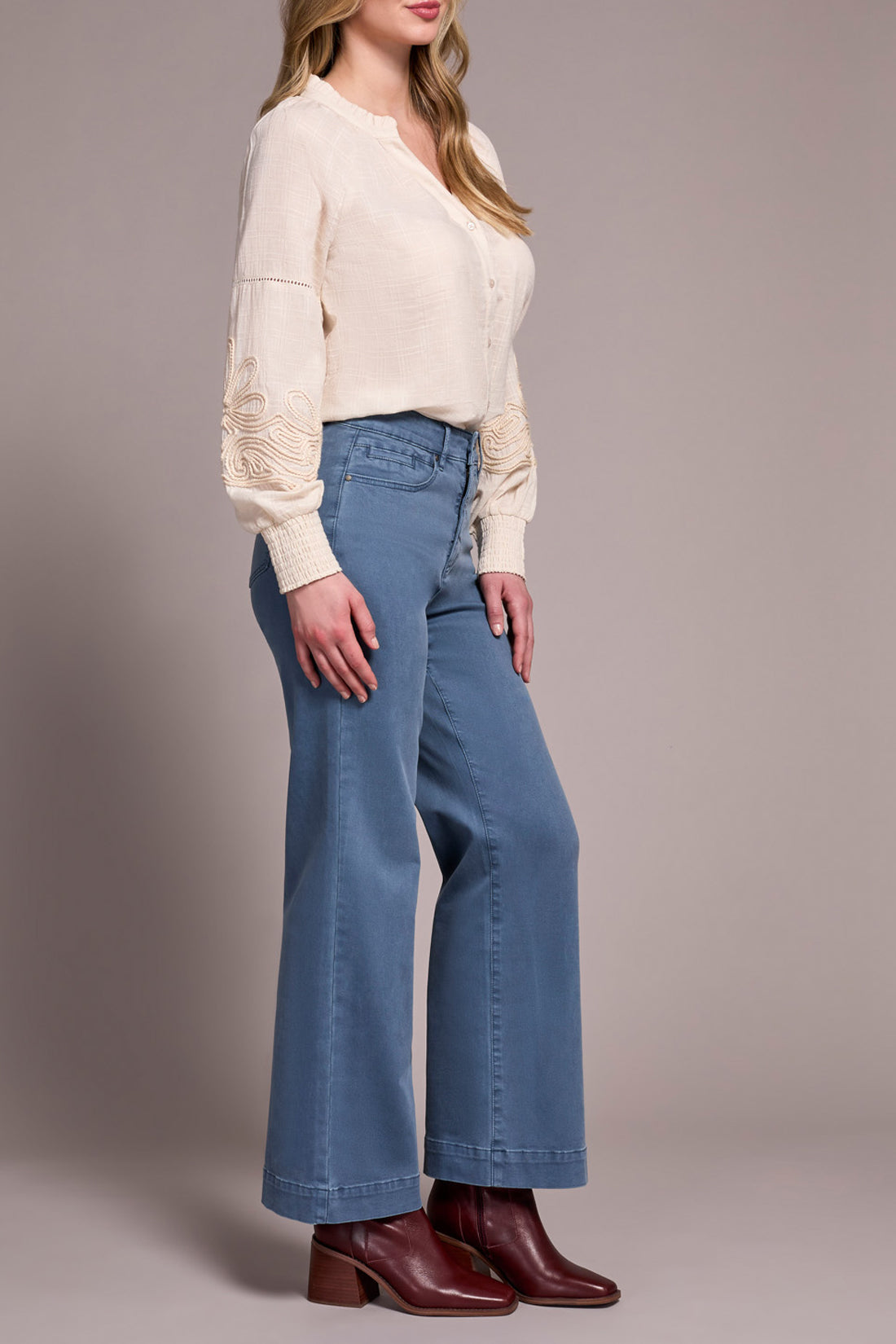 Fly Front 5 Pocket Straight Leg Pants Slate Blue
