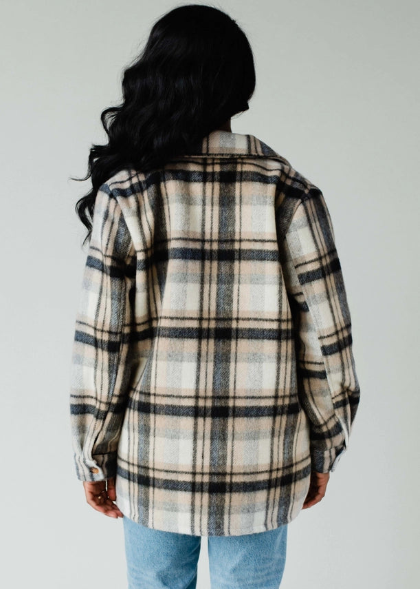 Buttoned Closure Plaid Shacket Black, Navy, Tan + Cream