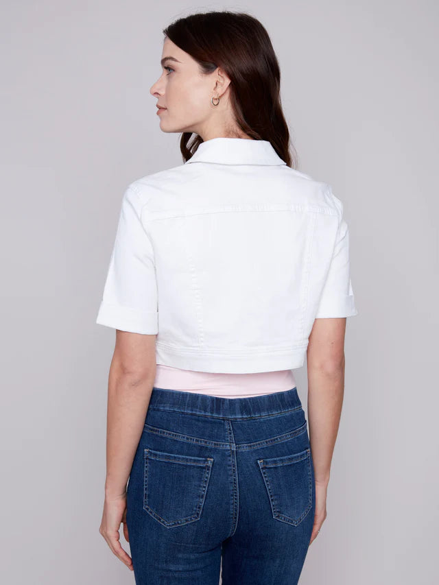 Short Sleeve Crop Denim Jacket White