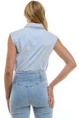 Pearl Detailed Collar Sleeveless Blouse Pale Blue