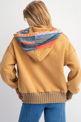 February Washed Multi Color Thread Hoodie Camel