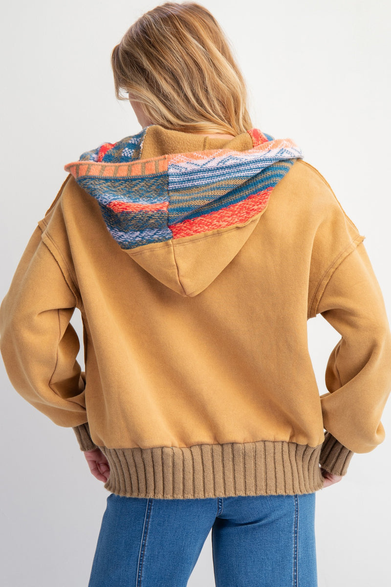February Washed Multi Color Thread Hoodie Camel