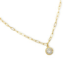 Tiny Paperclips 18k Gold Plated Circle Crystal Necklace