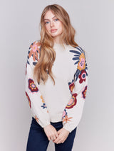 Funky Floral Printed Sides Sweater Heather Beige