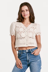 Belize Mix Media Crochet Top Vintage Cream