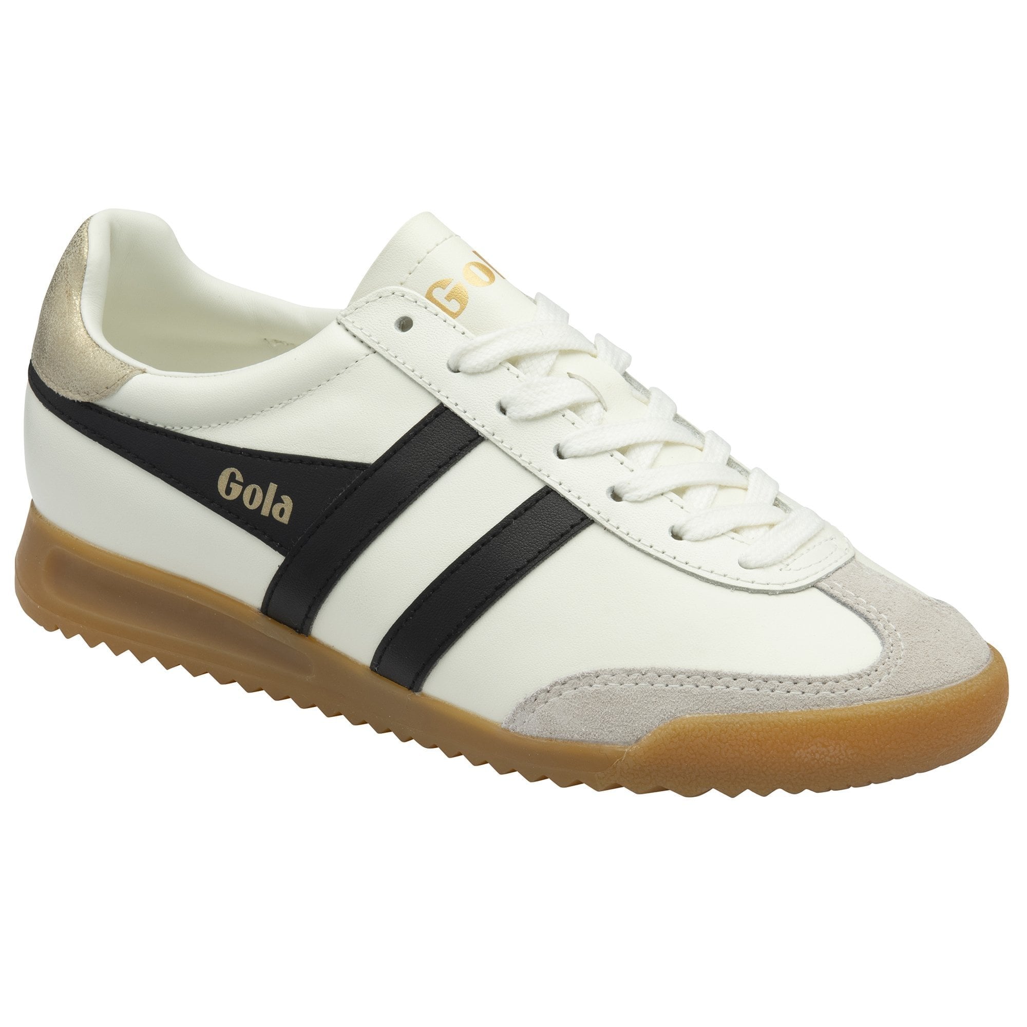Torpedo Leather Sneakers Off White, Black + Gold