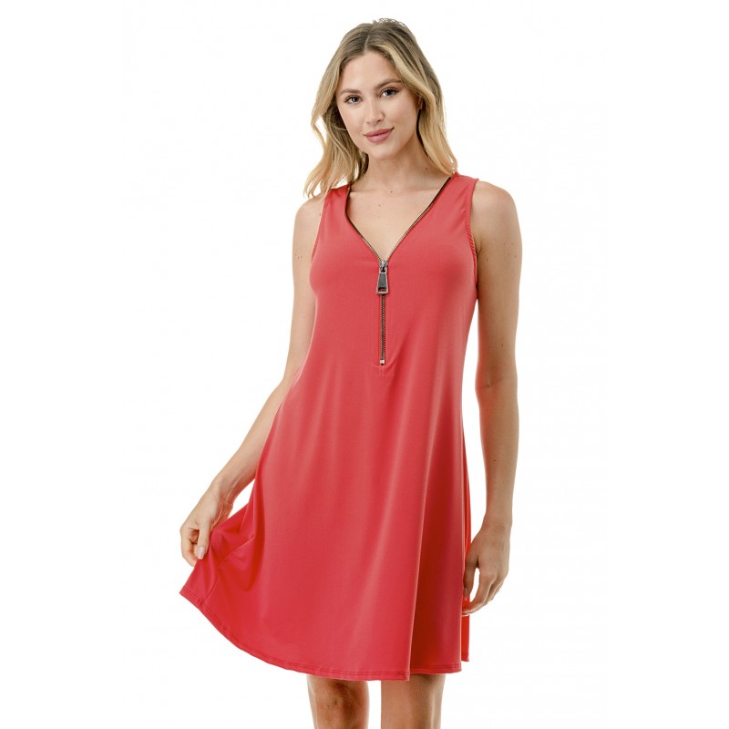 Zipper Tank Dress Coral